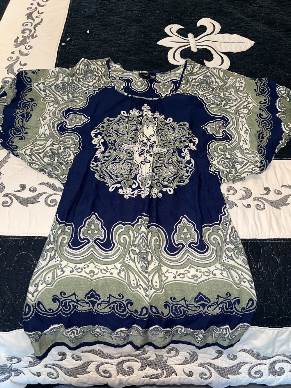 Women’s Navy and Olive Printed Tunic Dress